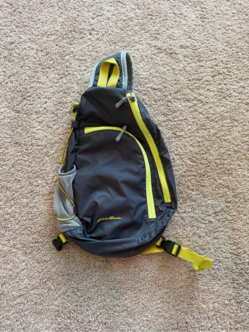 Eddie Bauer Gray Sling Bag with Yellow Accents